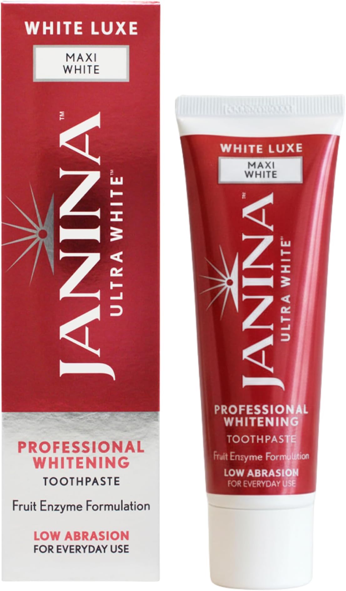 75ml White Luxe Maxi White Toothpaste | Natural Fruit Enzyme Whitening | Low Abrasion Formula | Stain Removal & Plaque Control | Vegan & Cruelty Free