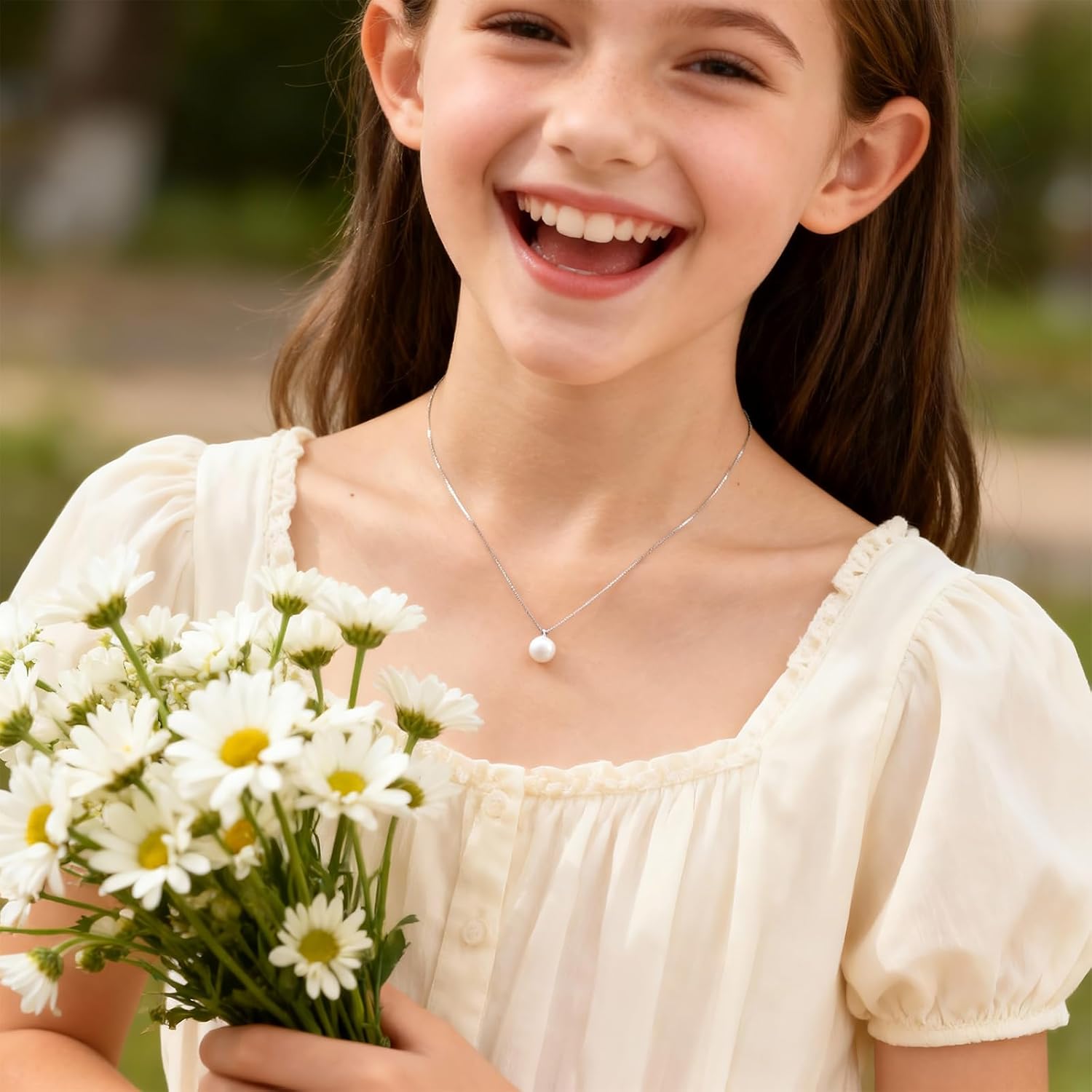 Pearl Necklaces Birthday Gifts for Girls - 925 Sterling Silver Single Freshwater Pendant Jewelry Adjustable Chain Sweet Dainty Trendy with Card Beauty Meaningful Present for Teen Girl