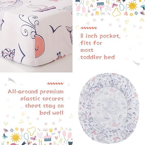 Miniatura 3 de JSD Juego de ropa de cama de sirena para niños pequeños, juego de sábanas de edredón de 4 piezas con temática oceánica, lavable a máquina