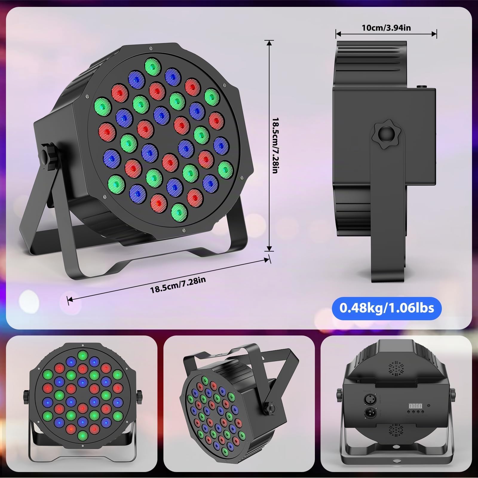 4PCS Par LED Lampe de Scène, 36 LED RGB Lumière Fête Eclairage de Scène Effet DMX512 avec Télécommande et Son Activé, Lumiere DJ pour Disco Party Mariage Halloween Noël