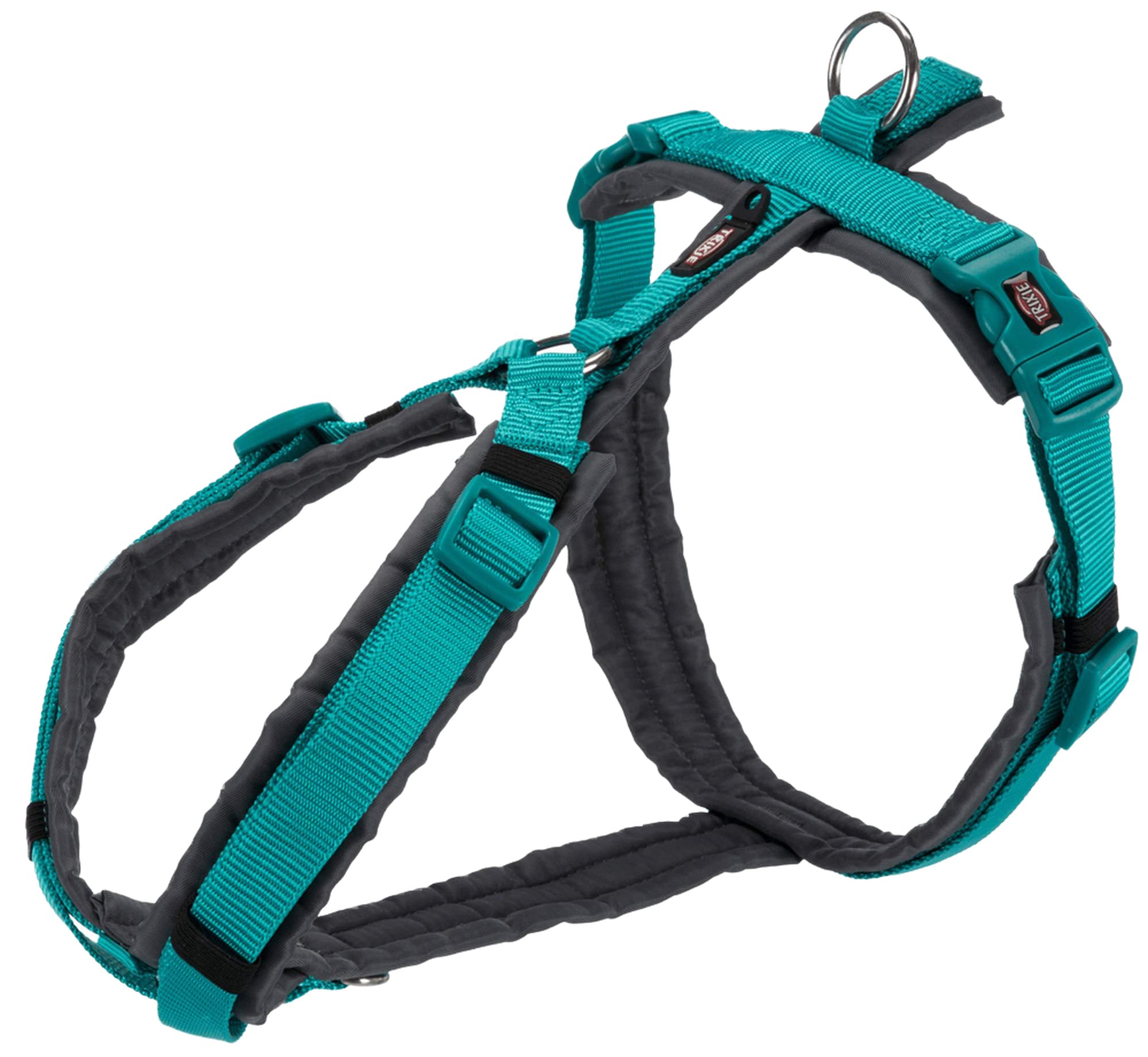TRIXIE Arnés Trekking NEW Premium, S: 36–44cm/15mm, Azul Océano/Grafito, Perro