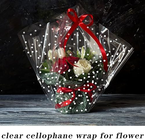 Miniatura 5 de CMFYHM Rollo de celofán transparente (34 pulgadas x 120 pies), rollo de celofán de lunares de 3 mil, rollo de celofán, rollo de envoltura de regalo,