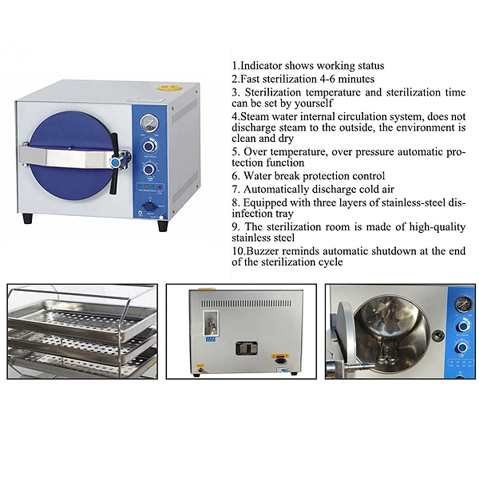 20L Autoclave Vapore Sterilizzatore Da Tavolo Da Tavolo Autoclave Attrezzatura ad Alta Temperatura di Sterilizzazione A Vapore Con Sovraparatura e Sovrapressione Funzione di Protezione