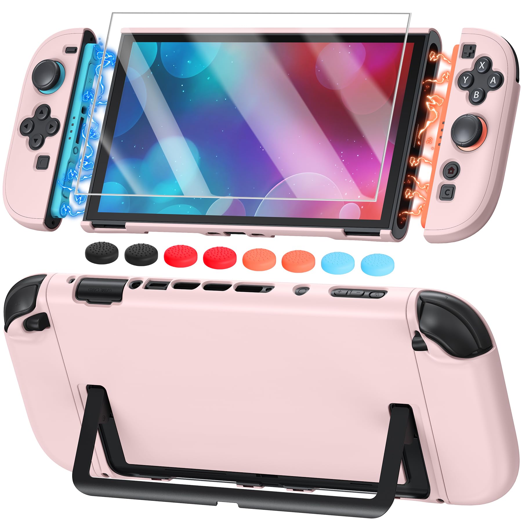 Switch 2 Cute Cover Case, Dockable Hard Protective Shell for Nintendo Switch 2, Split Design, Slim Shockproof Case with Glass Screen Protector Accessories (Light Pink,7.2inch)