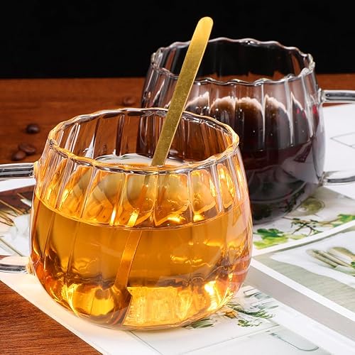 Miniatura 5 de STOBOK 2 tazas transparentes, 11.8 fl oz, tazas de vidrio con forma de calabaza, tazas de vidrio con asa para leche, leche, capuchino, expreso,