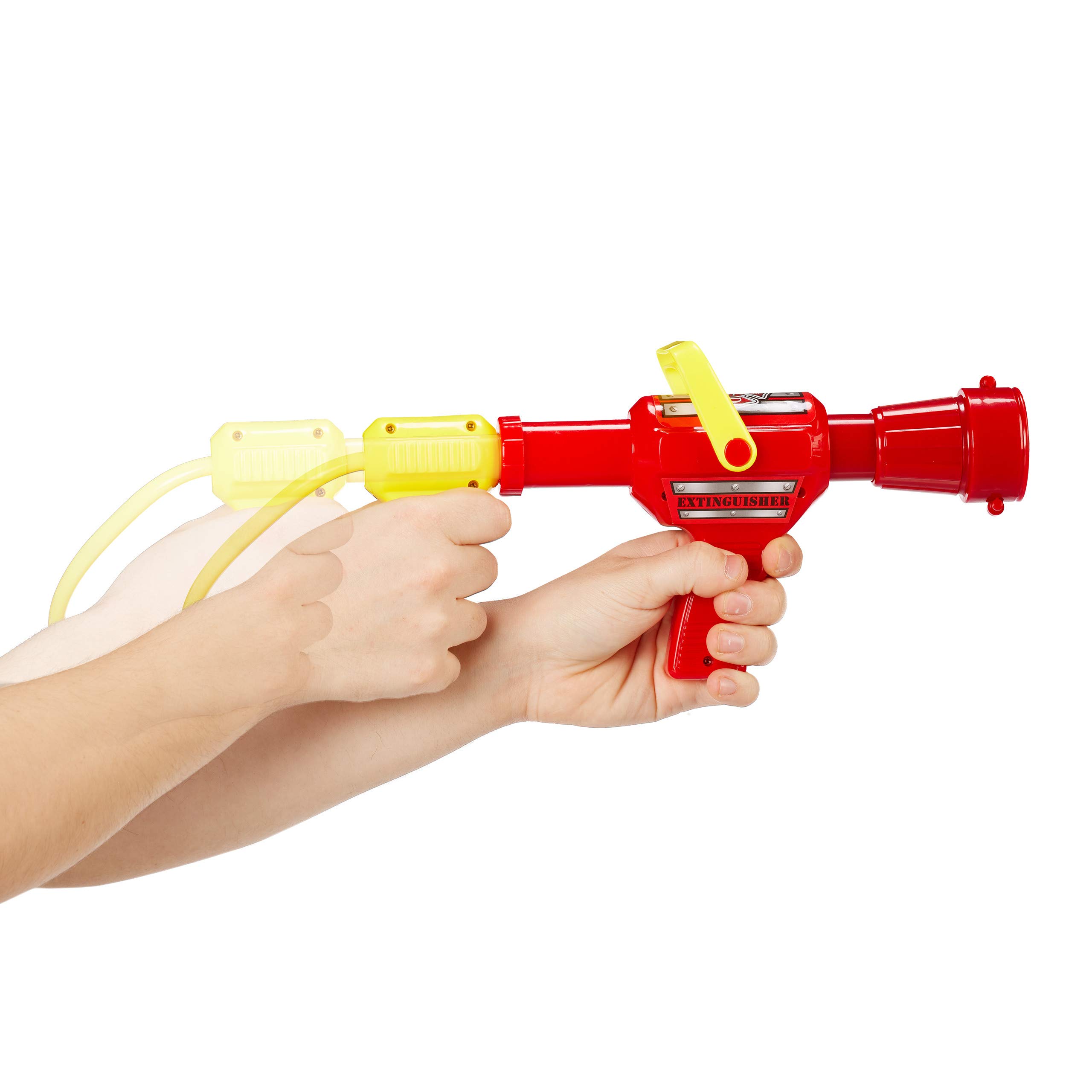 Relaxdays Feuerwehr Wasserspritze, 2,5 l Wassertank, 5 m Reichweite, 2 Sprühfunktionen, Löschrucksack Kinder, rot-gelb
