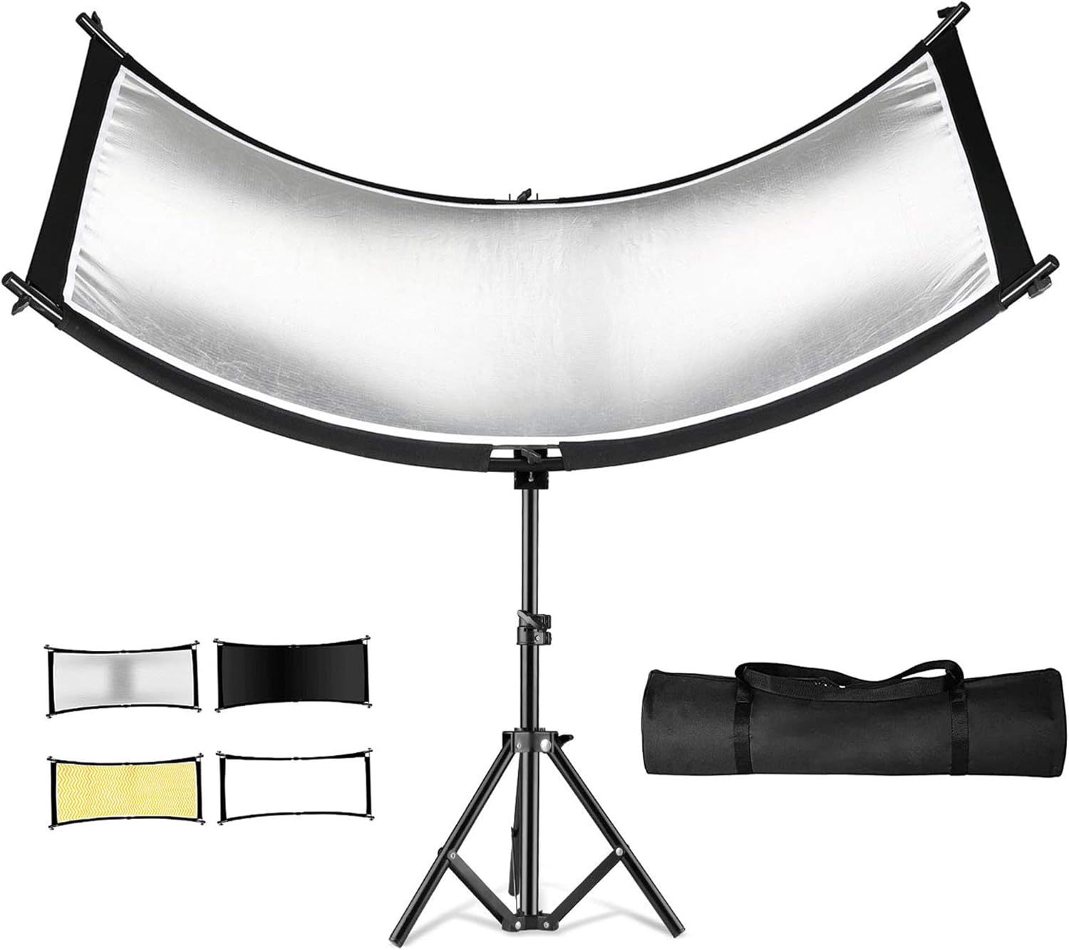 Clamshell Light Reflector Diffuser with Light Stand Kit, 70"x24"/180x60cm Photography Arclight Curved Lighting Reflector, 28"/70cm Floor Tripod Stand for for Photo Video Studio Outdoor Shooting