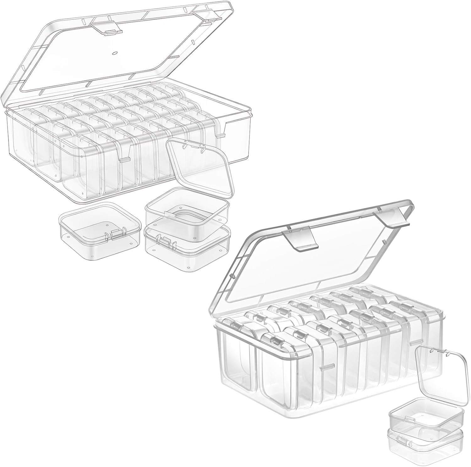 Mathtoxyz Small Bead Organizers, Plastic Storage Cases Mini Clear Bead Storage Containers Transparent Boxes with Hinged Lid and Rectangle Clear Craft Supply Case