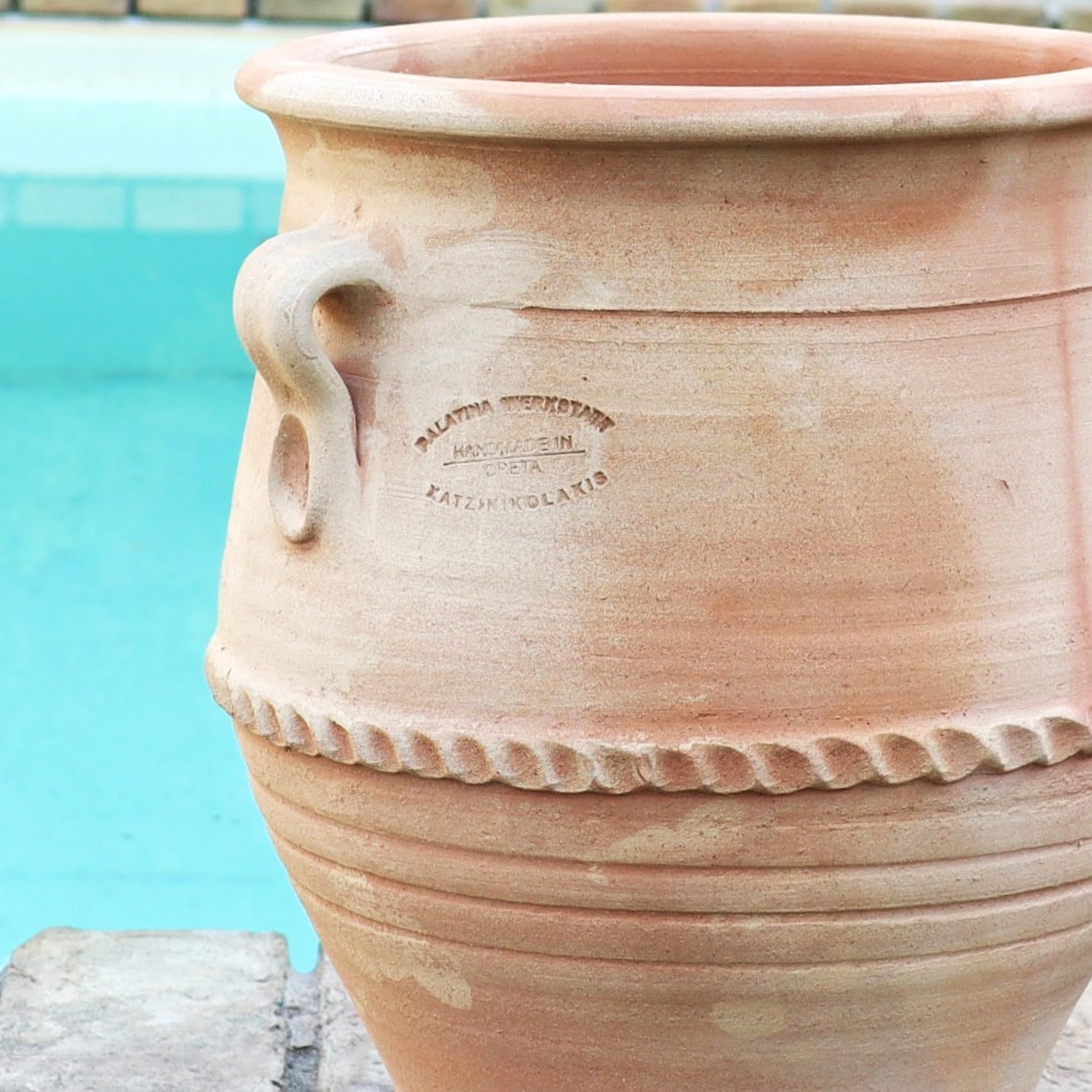 Palatina Werkstatt Anfora Thymus2 de terracota, 40 cm, 100% hecha a mano, única, exclusiva para el invierno para el jardín y el interior