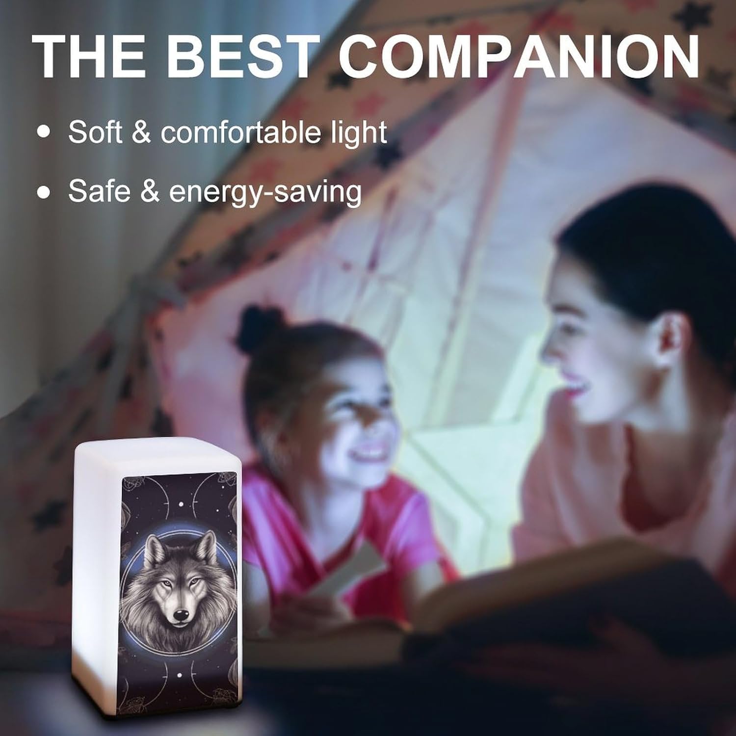 Desk Lamp for Office Home Dimmable Small Desk Lamp Wolves and Dream Catchers Battery Operated Lamp for Reading Study Work