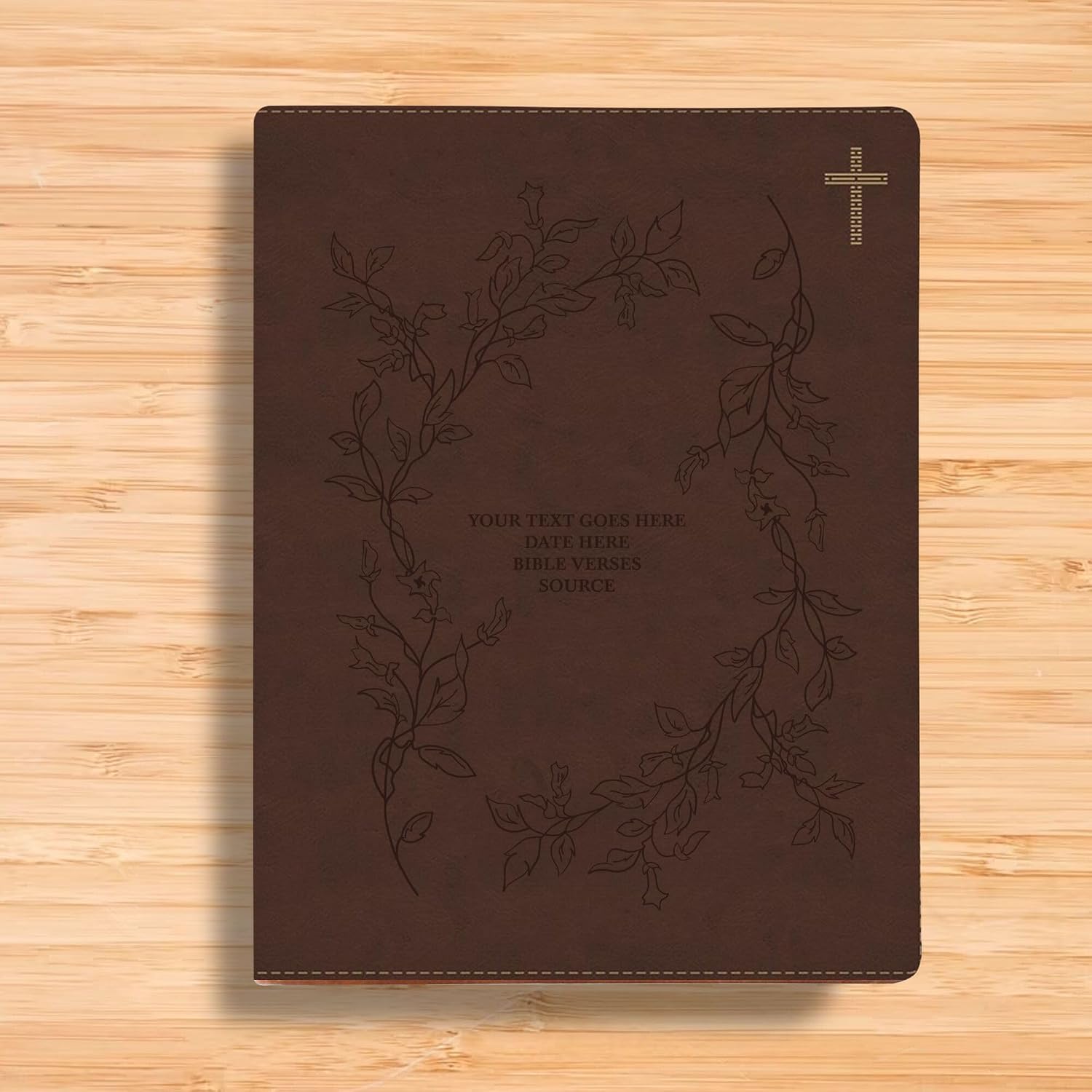 Personalized NIV Journaling Bible Faux Leather Medium Print Size | Full Custom Cover with Floral Vines Design and Name, Date or Text | Gift for Christian & Religious Celebrations | Brown