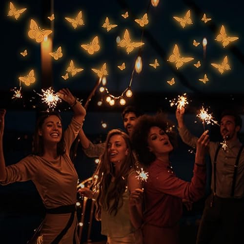 Miniatura 62 de SAOROPEB - Calcomanía 3D de mariposa que brilla en la oscuridad, 24 unidades, 3 tamaños, para decorar techo o pared, suministros de fiesta, 24