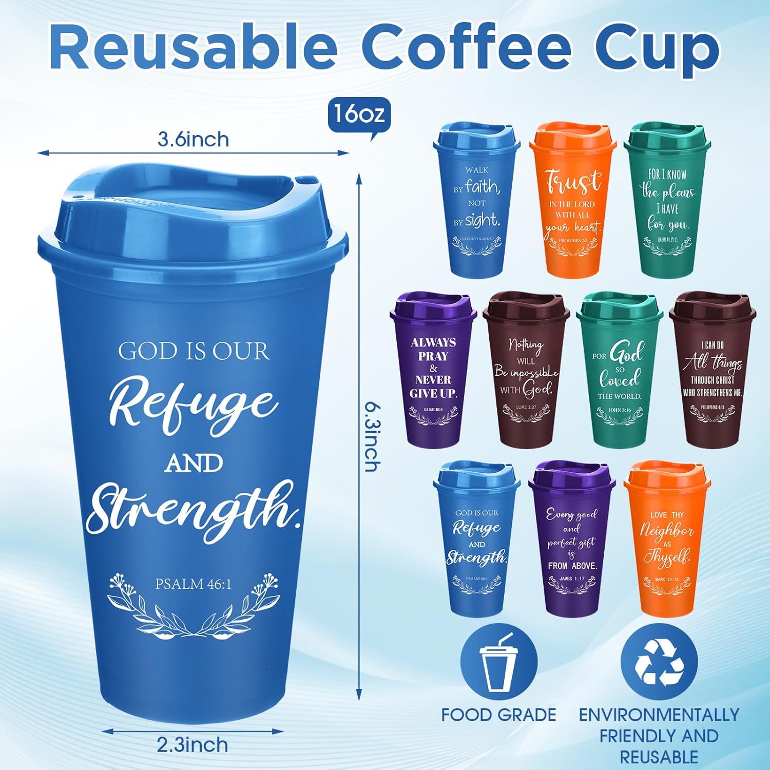 Skylety 40 Pack Christian Gifts for Men Women 16oz Reusable Bible Verse Tumbler Bulk Plastic Coffee Cups with Lids Inspirational Religious Church Gifts for Valentine Easter Birthday (Retro Color) - Image 2