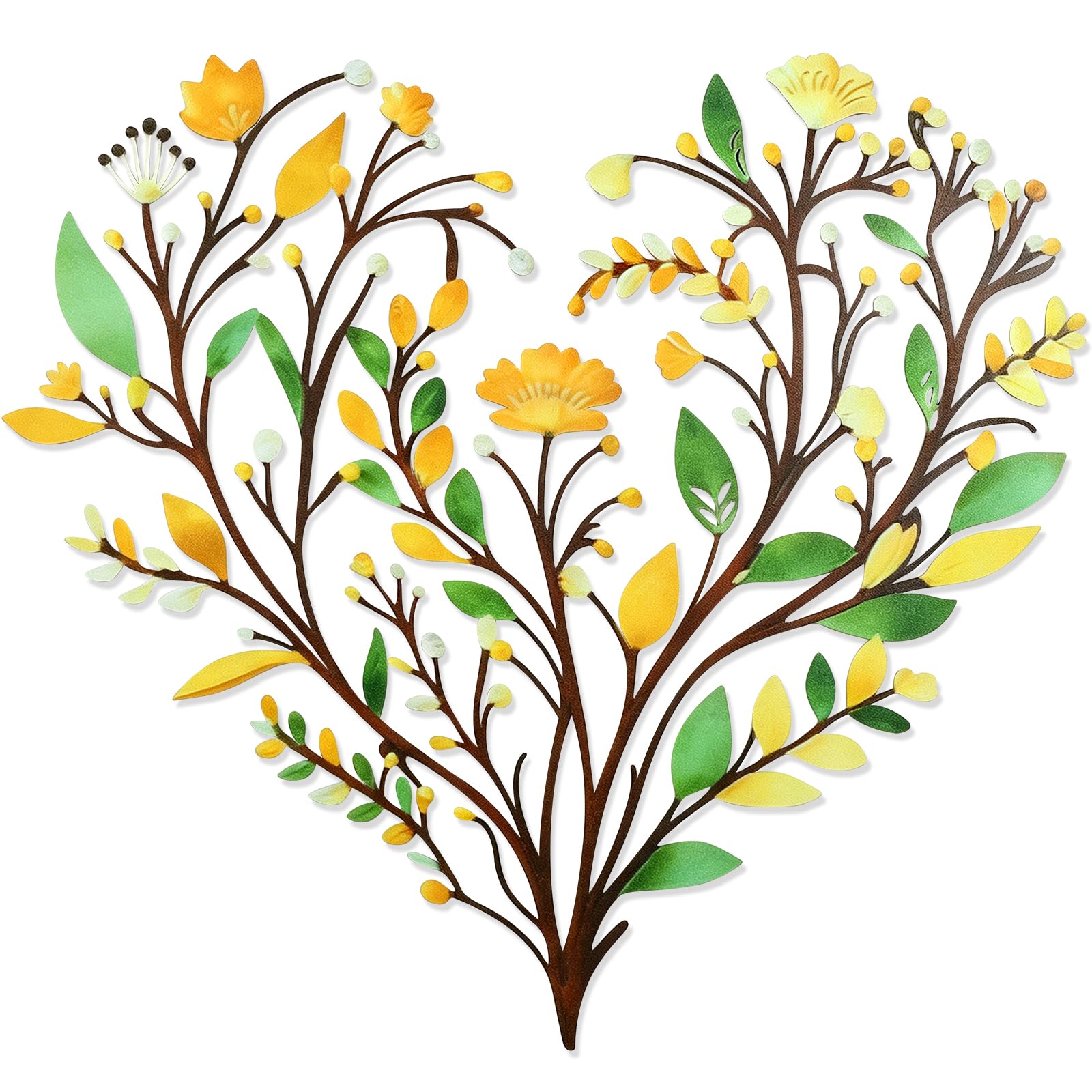 YiYa Metal Heart Floral Wall Art 34cm Yellow Metal Wall Flowers Sculpture