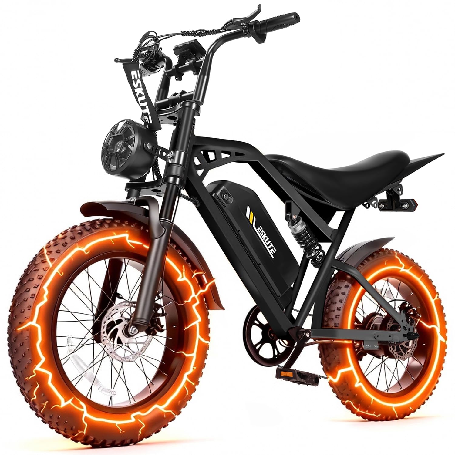 Elecby Electric Dirt Bike Adults, 1300W Peak 42V20.8Ah ebike, 20+MPH 20" x4.0 Fat Tire, Streamlined E-Motorcycle with 7 Speeds for Youths, V200，Black Standard