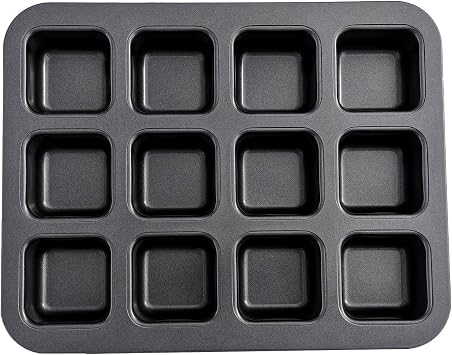 12-Cavity Nonstick Brownie Cake Pan Baking Square Muffin Pan Heavy Duty Carbon Steel Mini Loaf Bread Pan