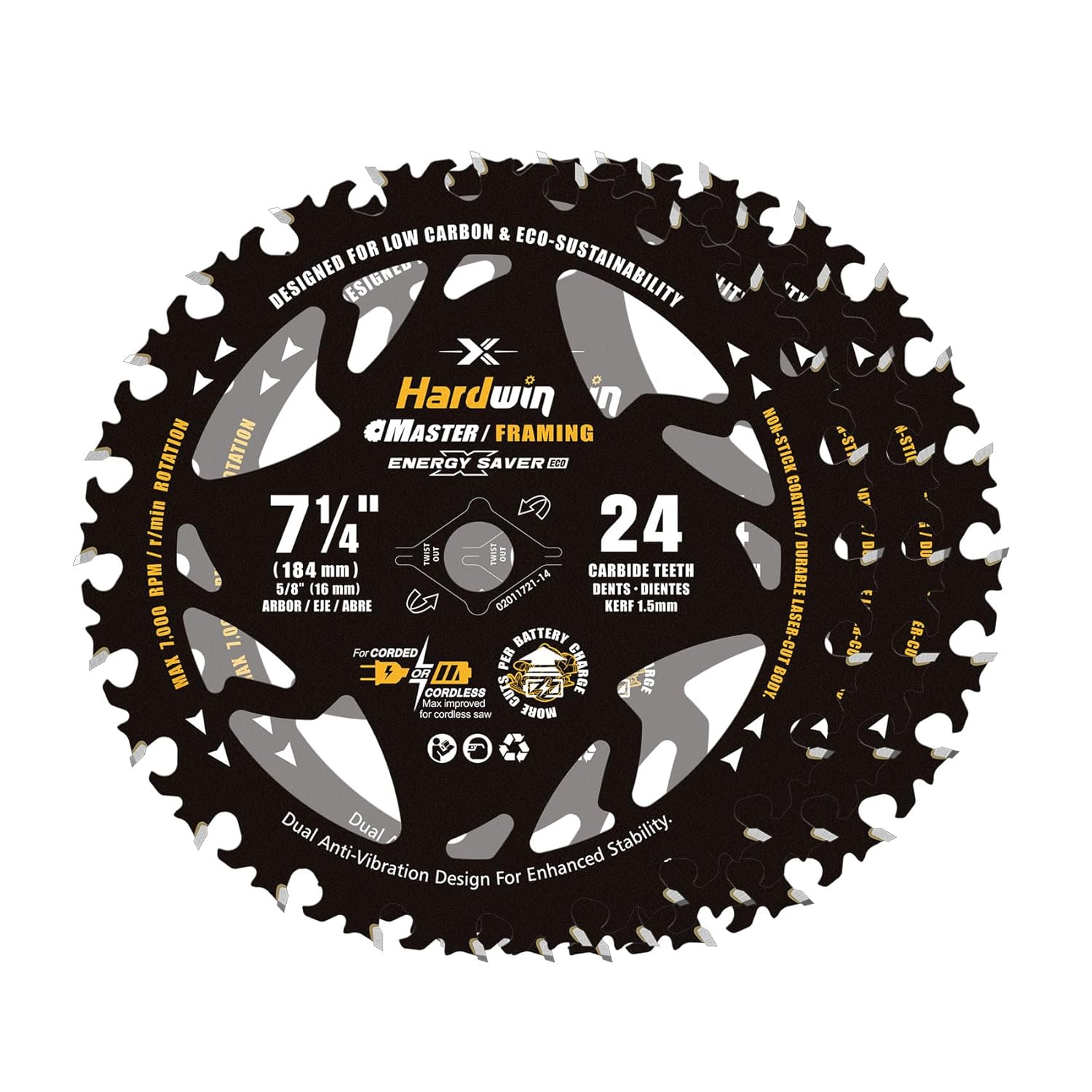 7 1/4 Inch Framing Circular Saw Blade-3Pack, 24T ATB Carbide Teeth, Lightweight for Cordless Saws. Super Thin Kerf for Cutting Wood, Plywood, MDF, OSB, Hardwood, Softwood & More.