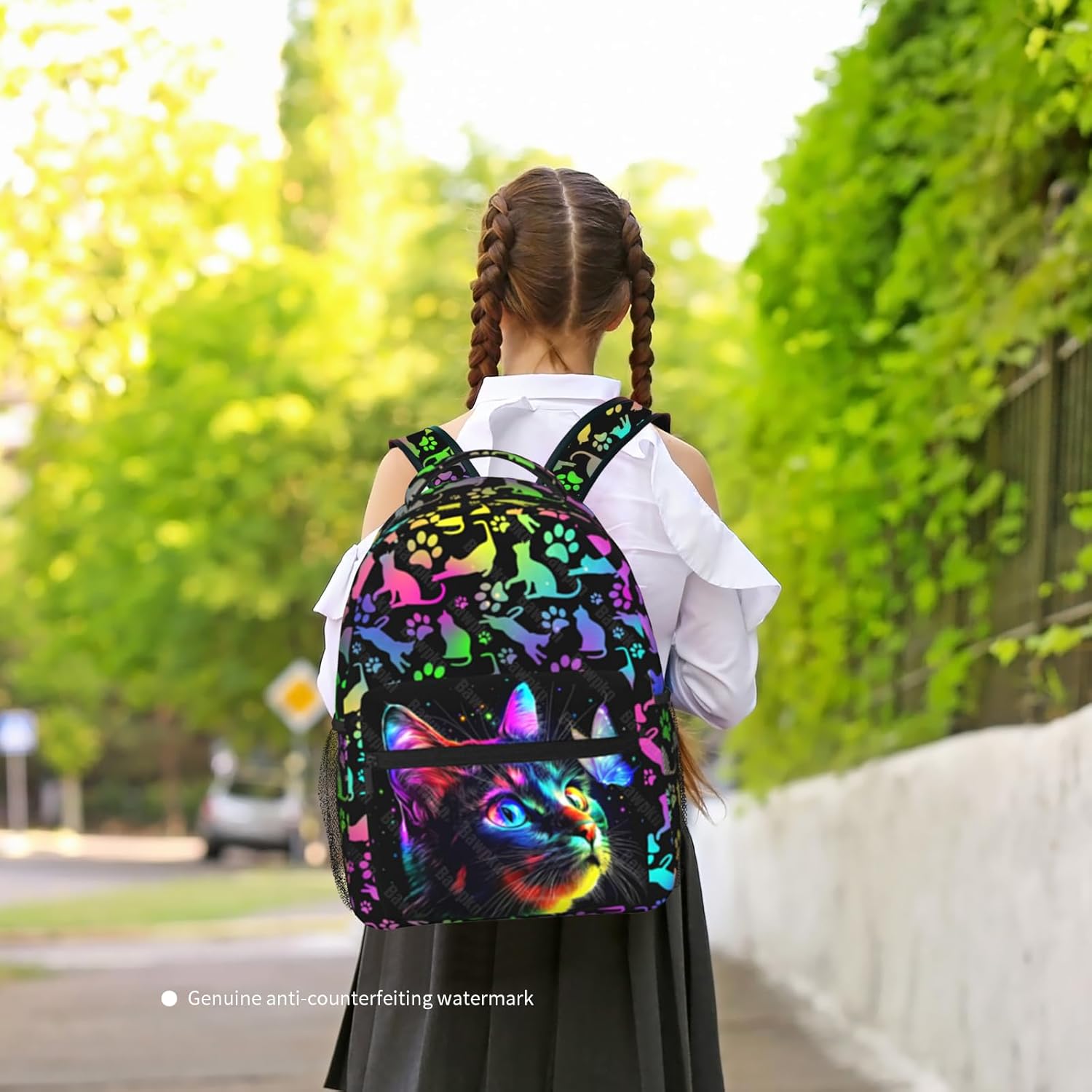 Cat Backpack for Girls Cute Cat School Bookbag for Kids Fashion Colorful Animal Theme Backpack for Girls Schoolbag with Waterproof Zippered Pocket Travel Hiking Everyday Use - Image 5