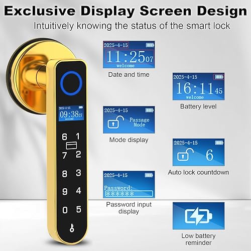 Miniatura 3 de eLinkSmart Cerradura de puerta de huellas dactilares, mango de bloqueo inteligente con tarjeta RFID NFC APP, manijas de puerta biométricas con