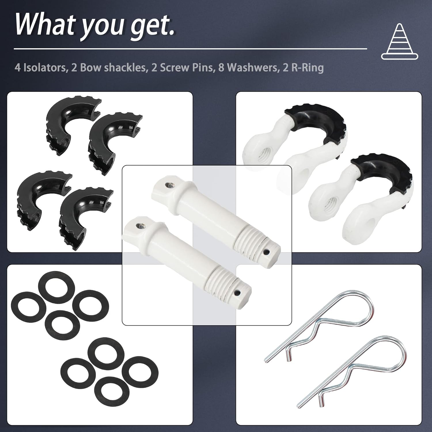 X-Haibei D Ring Shackles 3/4" with 7/8'' Pin 57000 Lbs Breaking Strength Heavy Duty for Tow Strap Winch Jeep Truck Off Road Vehicle Recovery with 4 Rubber Shackle Isolators and 8 Washers, 2 Pack White