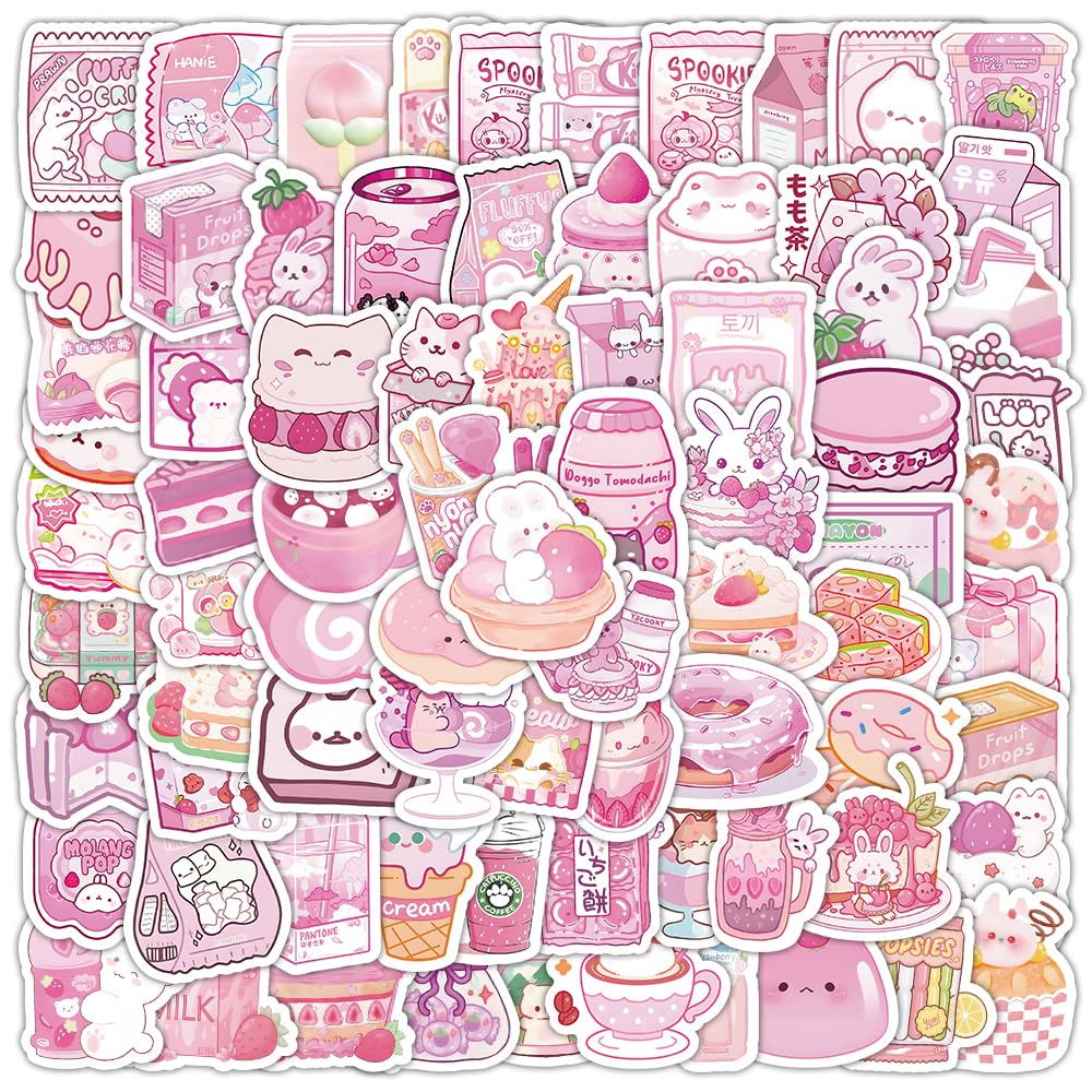Freshoer Snackb Cute Snack Stickers Pink Food Drink Kawaii Small Beverage Decorative Masking Stickers For Personalize Laptop Scrapbook Daily Planner, 100Pcs, 1-2 Inches