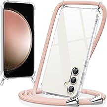 caslord Handyband kompatibel mit Samsung Galaxy S23 FE,Necklace Handyhülle mit Band Transparent Schutzhülle, Handyhülle für zum Umhängen [Stoßfest] [Kameraschutz] [Längenverstellbar] Rosa
