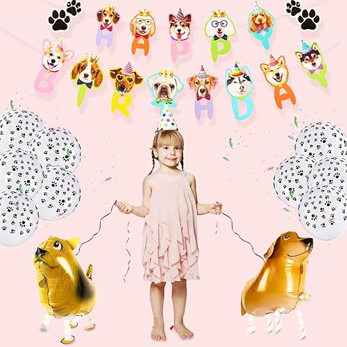Miniatura 5 de 39 piezas de decoraciones de cumpleaños para perros, suministros de fiesta de cumpleaños para cachorros, 2 carteles de feliz cumpleaños, 3 panales