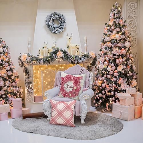 Miniatura 4 de 4 fundas de almohada de Navidad de 18 x 18 pulgadas, fundas de almohada de color oro rosa, fundas de almohada con diseño de árbol de Navidad, fundas