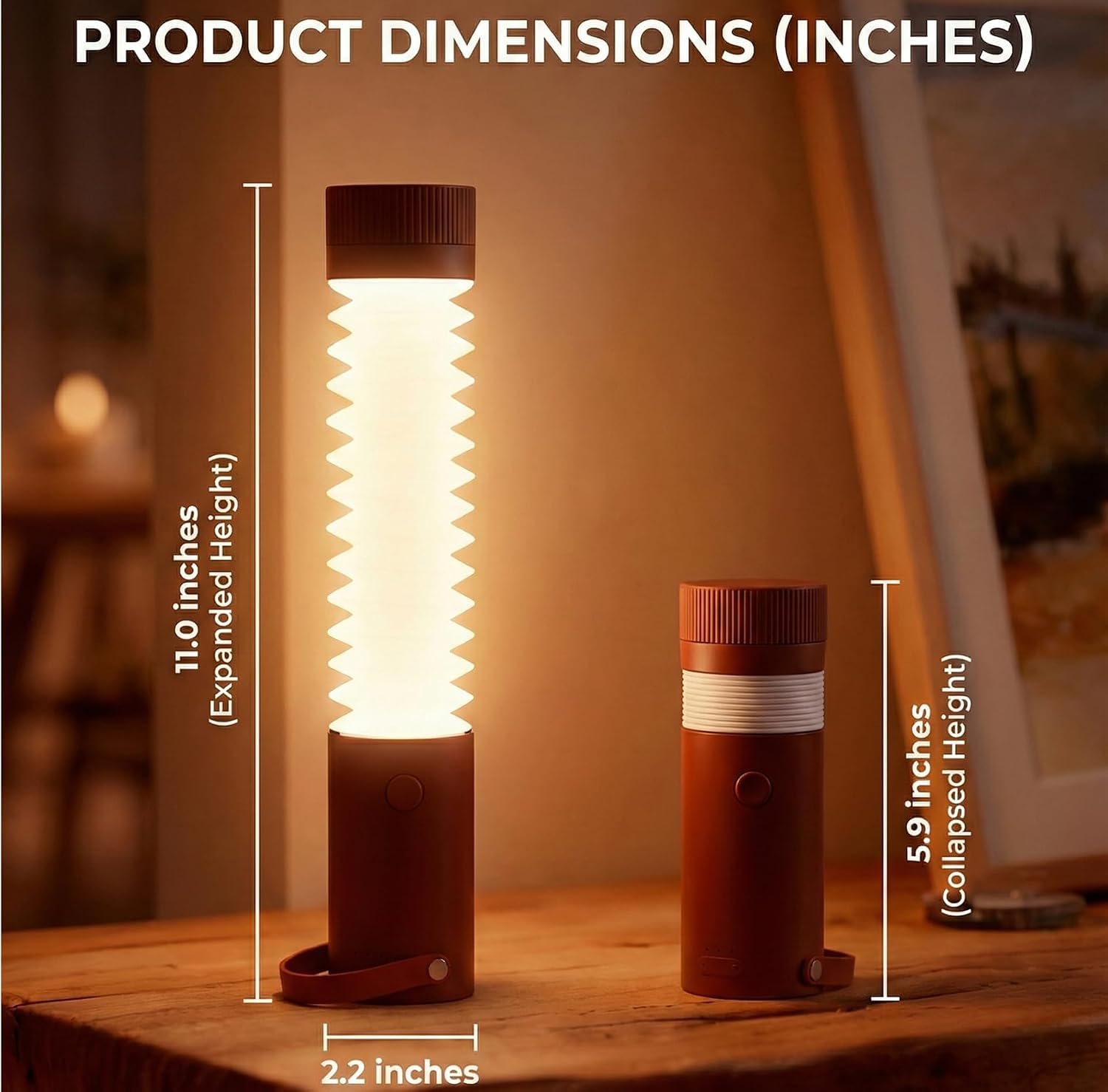 OOWOKS Kabellose Klappbarr Tischlampe Aufladbar, IP65 Wasserdichte Camping LED Lampe mit 4000mAh Akku 2-in-1 Leselicht & Nachtlicht Tragbare Campinglampe Mit stufenloser Dimmfunktion für Outdoor Zelt