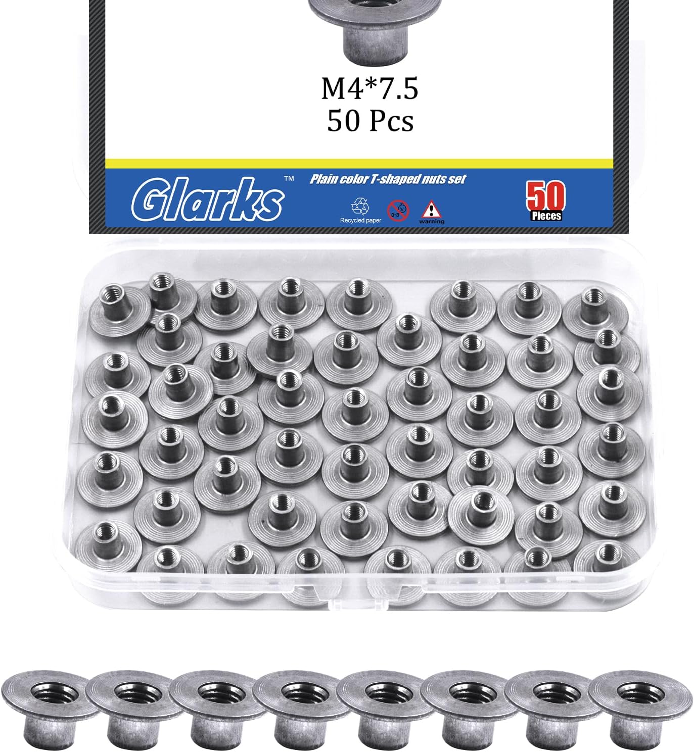 Glarks 50pcs M4 x 7.5mm Round Base Weld Tee Nut, Carbon Steel Through Hole Tee Nut, Flange Insert Female Thread T-Nuts for Hardware Fitting Fastener, Wood Furniture, Hardware Accessories