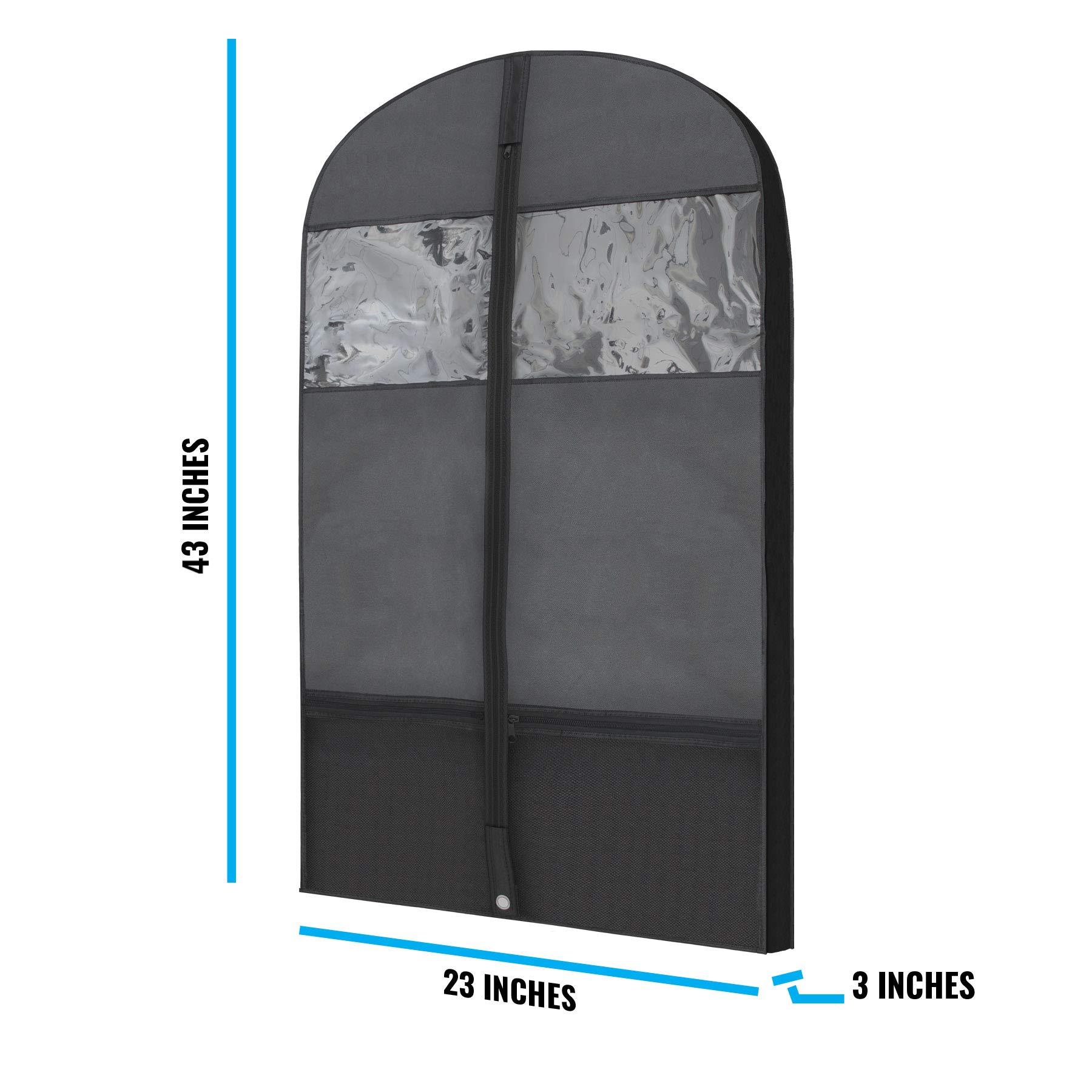 Plixio Bolsas de ropa reforzadas para viajes y almacenamiento de ropa, vestidos, camisas de vestir, abrigos, incluye bolsillos con cremallera y ventana transparente grande (paquete de 10: 43 x 24 x