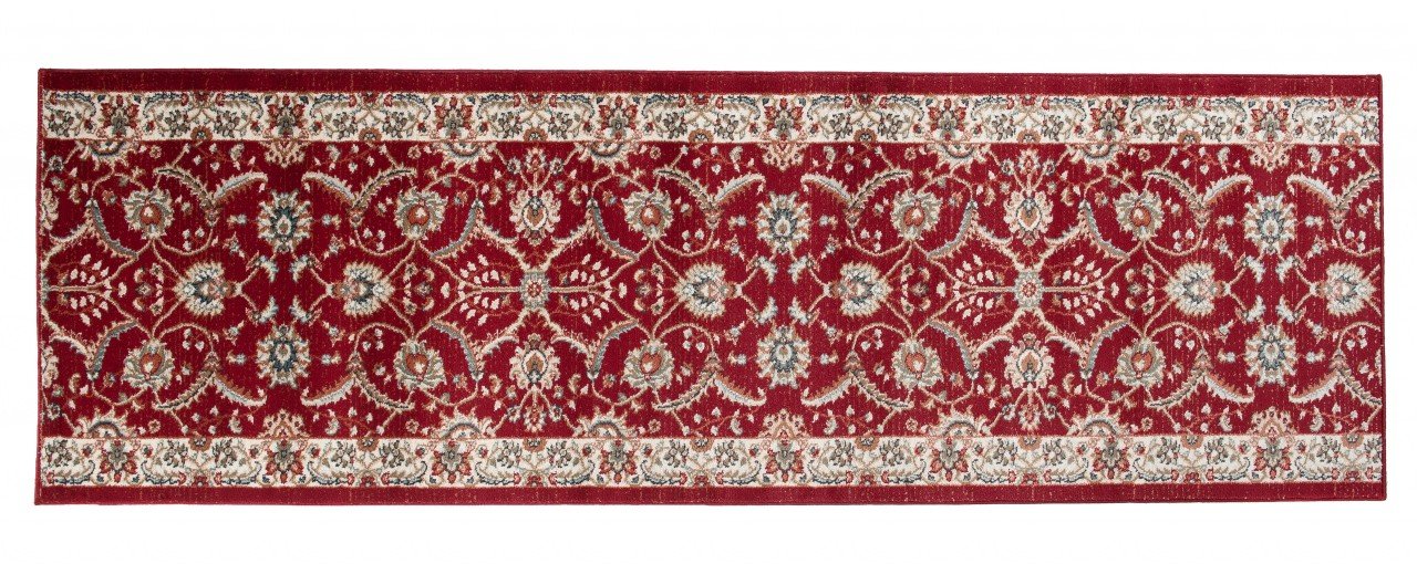 TAPISO Dubai chodnik dywan mostek czerwony klasyczny tradycyjny ornament kwiatowy wzór bieżnik dywanowy do korytarza salonu Ökotex 100 x 360 cm