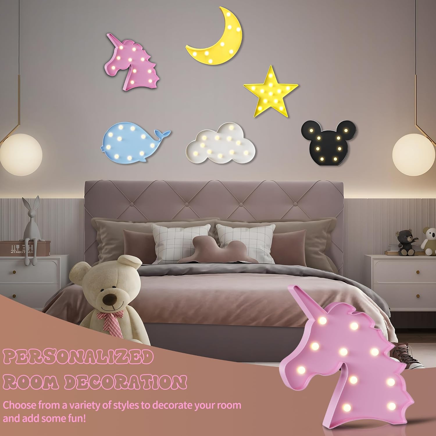 YiaMia Pink Unicorn Room Decor, Princess Party Decorations, Battery Powered Night Light for Girls