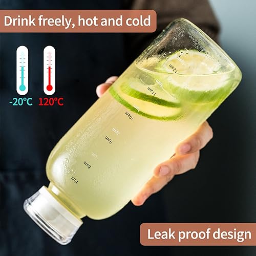 Miniatura 7 de DNIENKGE Botella de agua de vidrio con marcador de tiempo, 15 onzas con 2 tapas y pajita, botellas de vidrio reutilizables, adecuadas para bebidas,