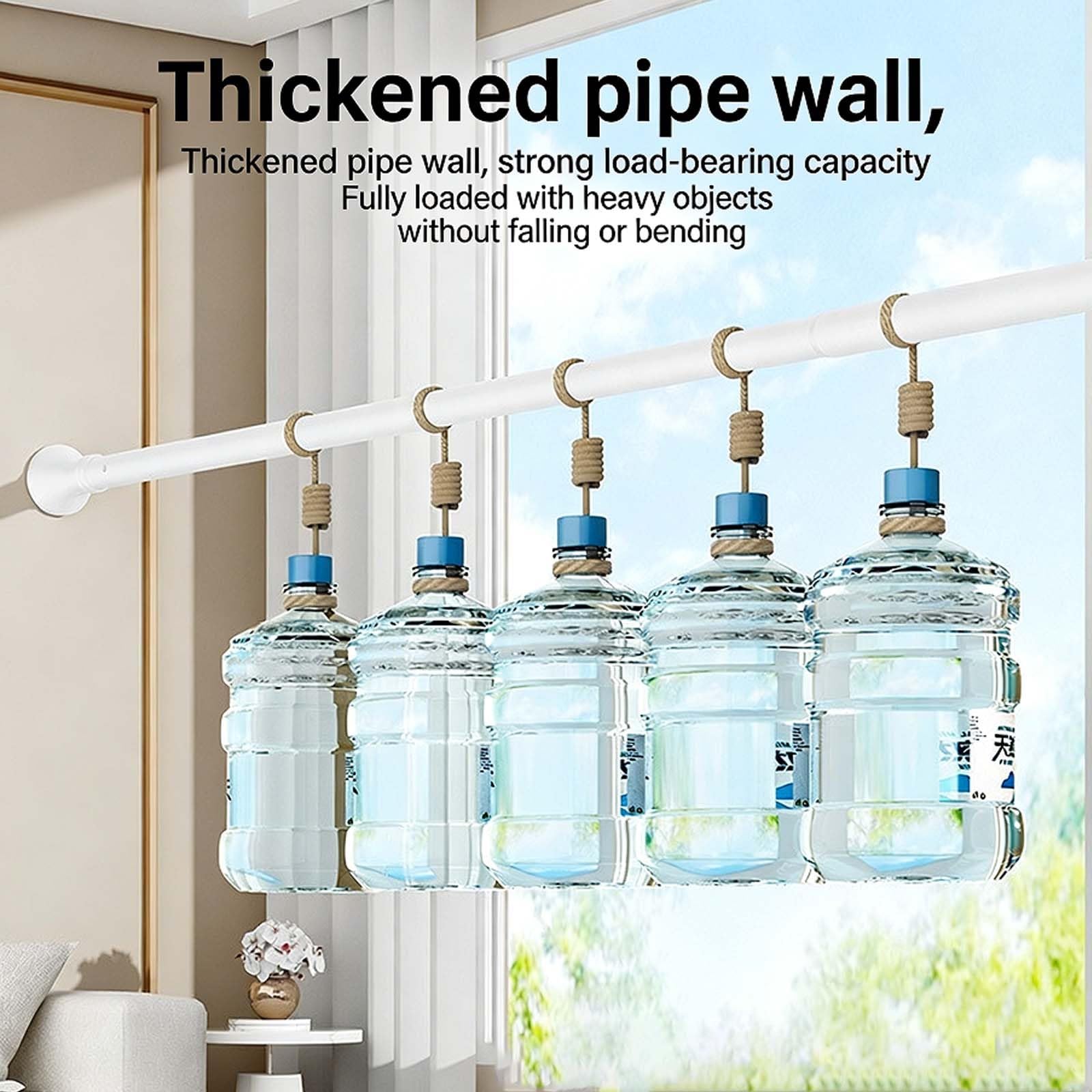 Asta per Tenda da Doccia Estensibile 40-500 cm Asta telescopica Senza Forare in Acciaio Inox, Bastone Tenda a Pressione, Antiruggine e Antiscivolo, per Bagno soggiorno(Bianco,4.1-5.0m)