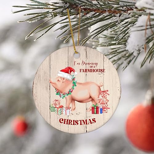 Adornos redondos de cerámica para árbol de Navidad con el que estoy soñando con una casa de campo, adornos para Año Nuevo, Navidad, cumpleaños,