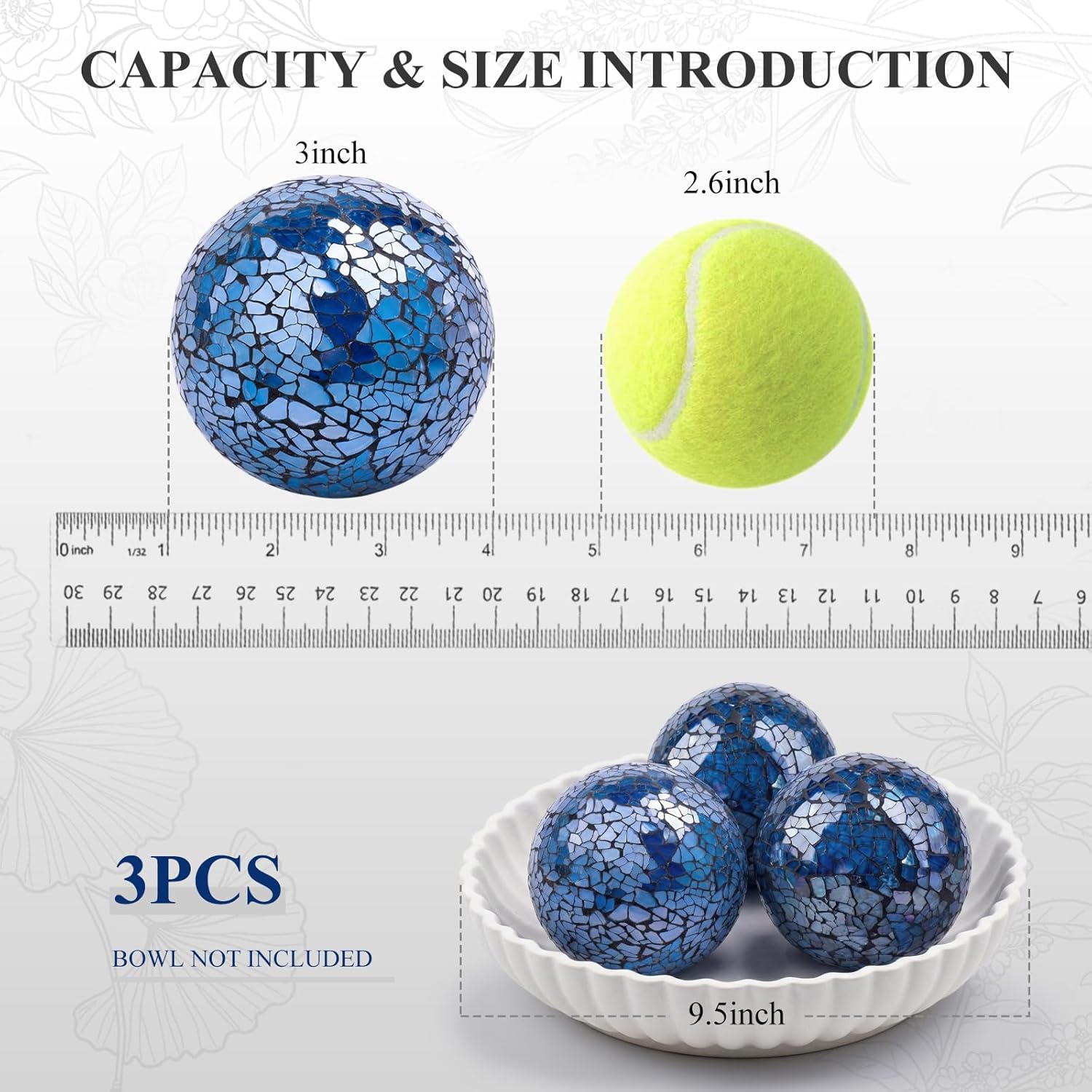 DomeStar 3PCS Decorative Balls for Bowls, 3 Inch Dark Blue Orbs Glass Balls for Centerpiece Bowls Mosaic Sphere for Home Decoration Dining Table