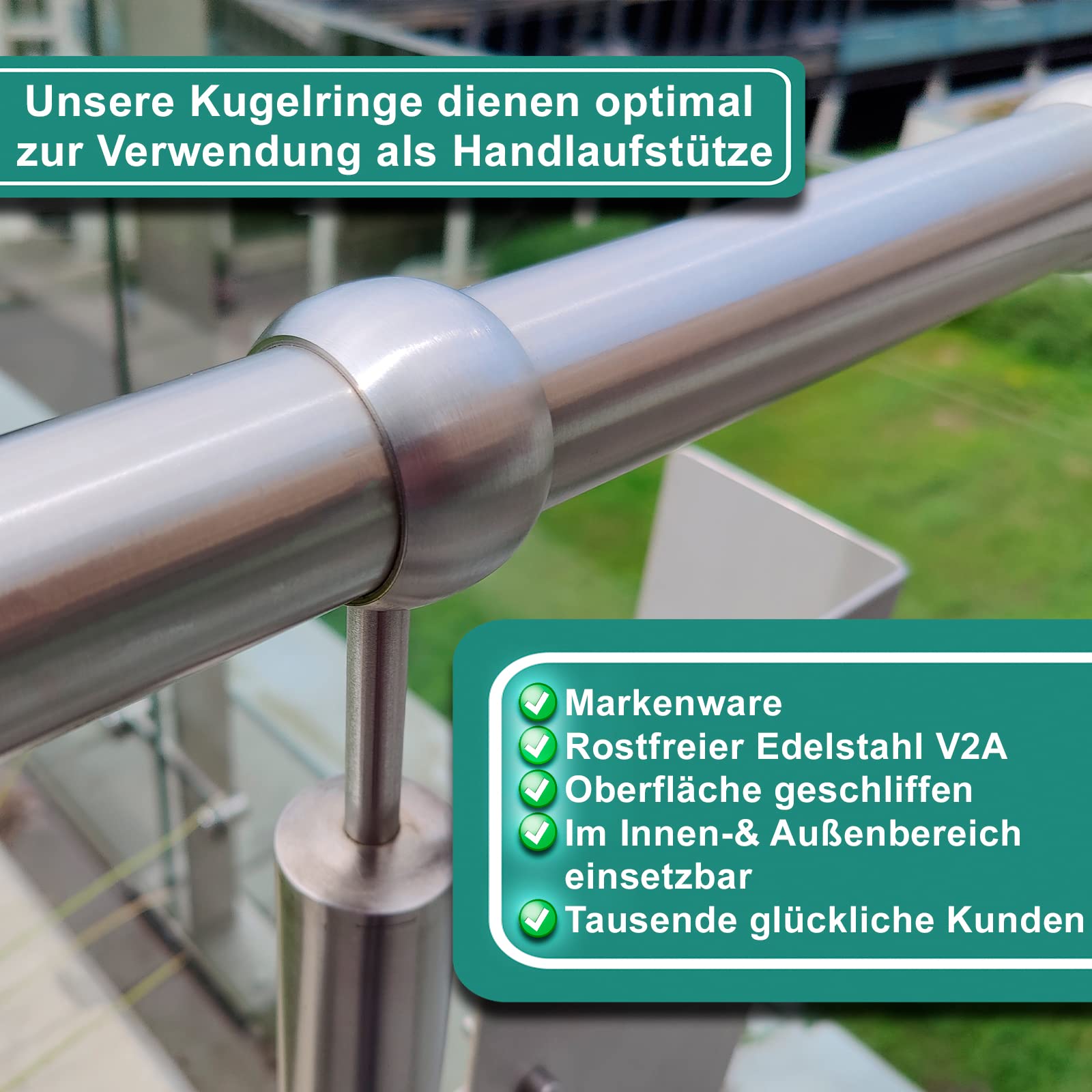 PRIOstahl Kugelring Handlaufhalter Rundrohr Stütze Halter Rohrhalter Ring Handlaufstütze - 6 x Ring Ø 42,4mm für Handläufe Treppengeländer Geländerbau Balkon Terasse aus Edelstahl V2A
