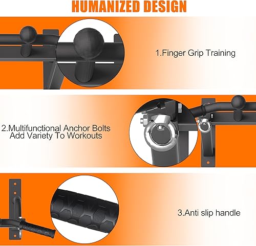 Miniatura 4 de Barra de dominadas montada en la pared, barra de barbilla resistente, barra de dominadas de agarre múltiple para garaje, sótano, montaje en pared,