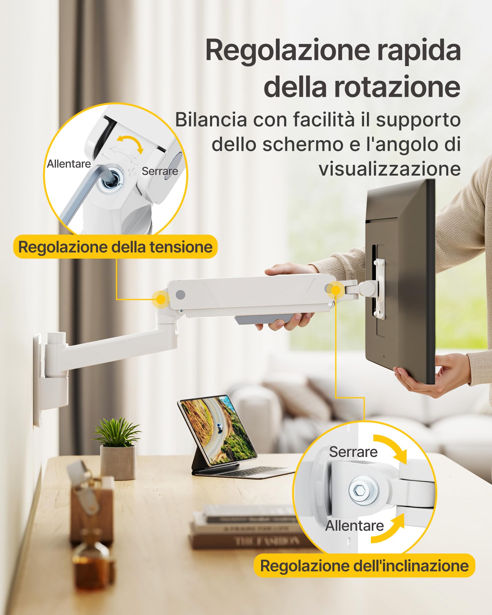 monTEK Supporto da parete per monitor da 17 a 45 pollici, carico massimo 16 kg, supporto universale da parete per TV a schermo piatto e curvo, VESA 75 x 75 / 100 x 100 mm, inclinabile, orientabile
