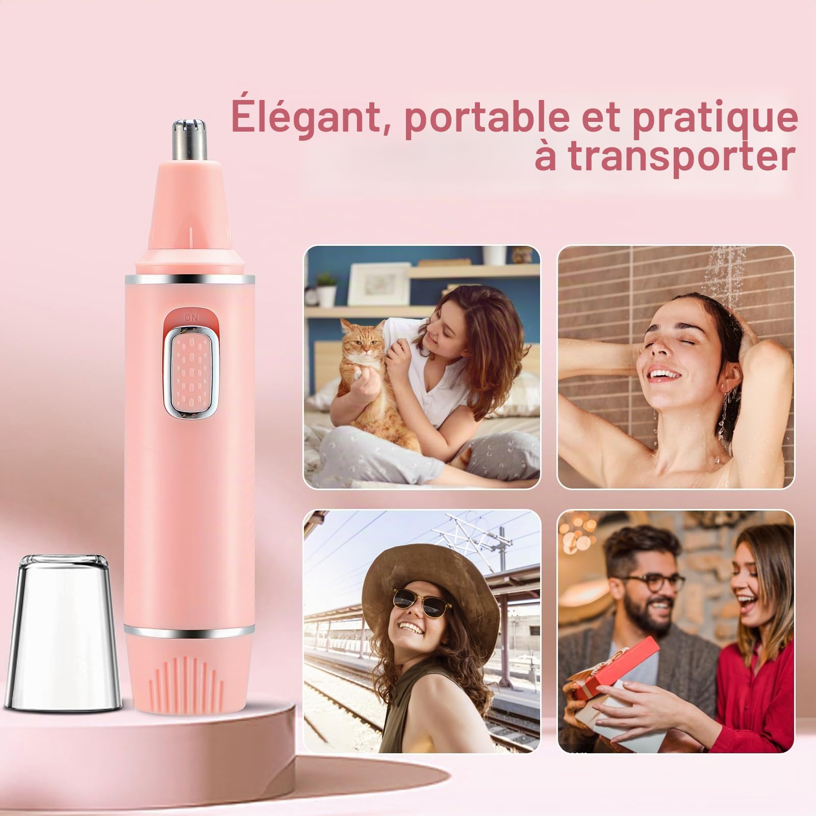 Tondeuse Indolore pour Femmes, Rechargeable 2024 Upgrade, Tondeuse Nez Cheveux, IPX7 Étanche Moteur Puissant, Nettoyage Facile, Rose