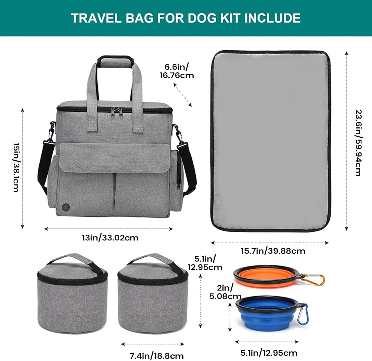 犬用トラベルバッグ | 2つの折りたたみ式フィーダー付きフードオーガナイザー |子犬と猫のおやつ用のポータブルコンテナ |車での旅行