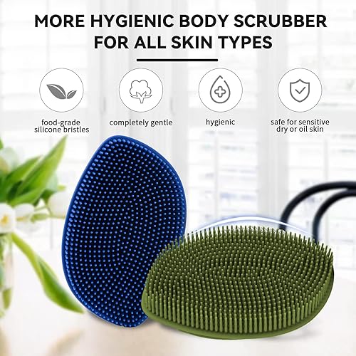 Miniatura 5 de HieerBus Cepillo de ducha plano de silicona, exfoliante suave y masaje, enjabona bien y más higiénico que la esponja de lufa tradicional, 1 paquete