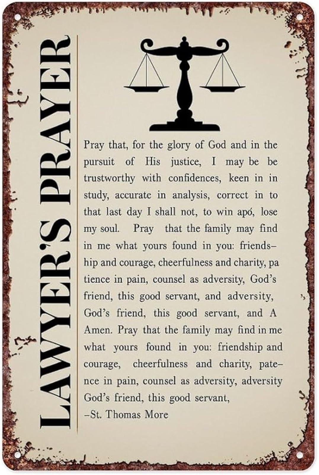 Attorney Patron Saint Plea Vintage Metal Tin Sign For Lawyer Office Bookshelf Wall Decor Legal Profession Gift 8 X 12 inch