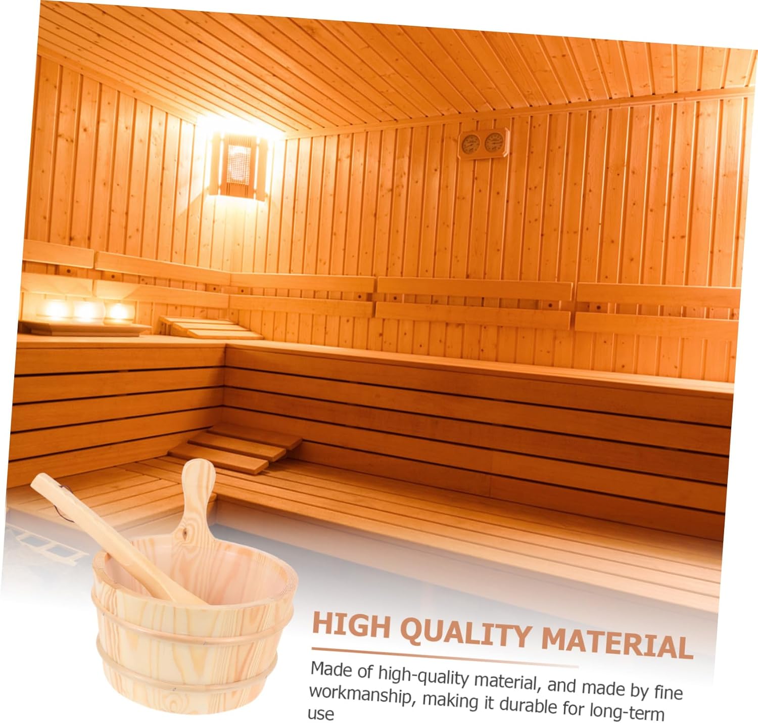 1Set Light Yellow Wooden Barrel and Spoon Set Natural Wooden Bathing Barrel for Sauna Spa Bath and Pool Use Durable Capacity Sauna Bucket and Ladle Set
