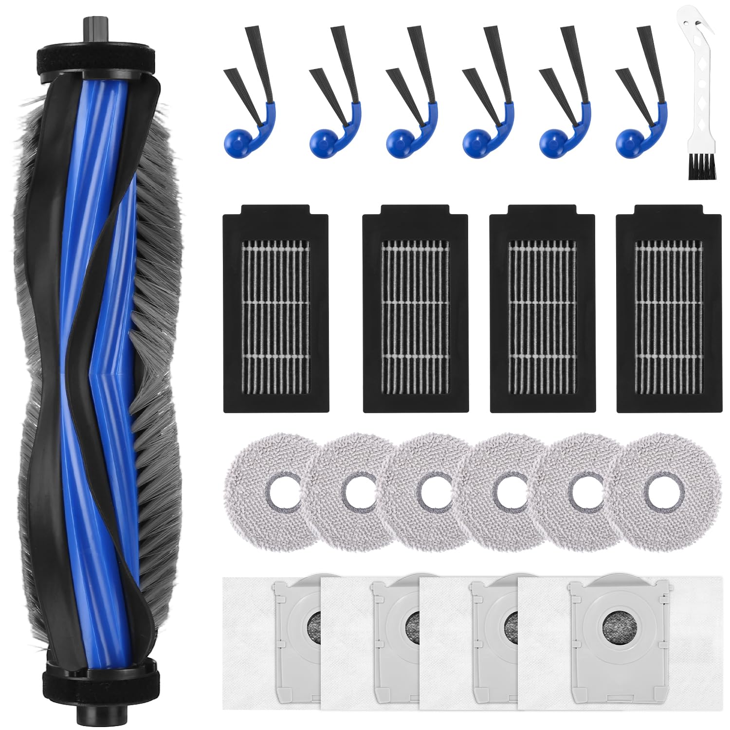 Accessoires pour ECOVACS DEEBOT T30C Omni/ T30C Omni Gen2 Aspirateur, 1 Brosse Principale, 6 Chiffons de Nettoyage, 6 Brosses Latérales, 4 Filtres, 4 Sacs à Poussière, 1 Brosse de Nettoyage