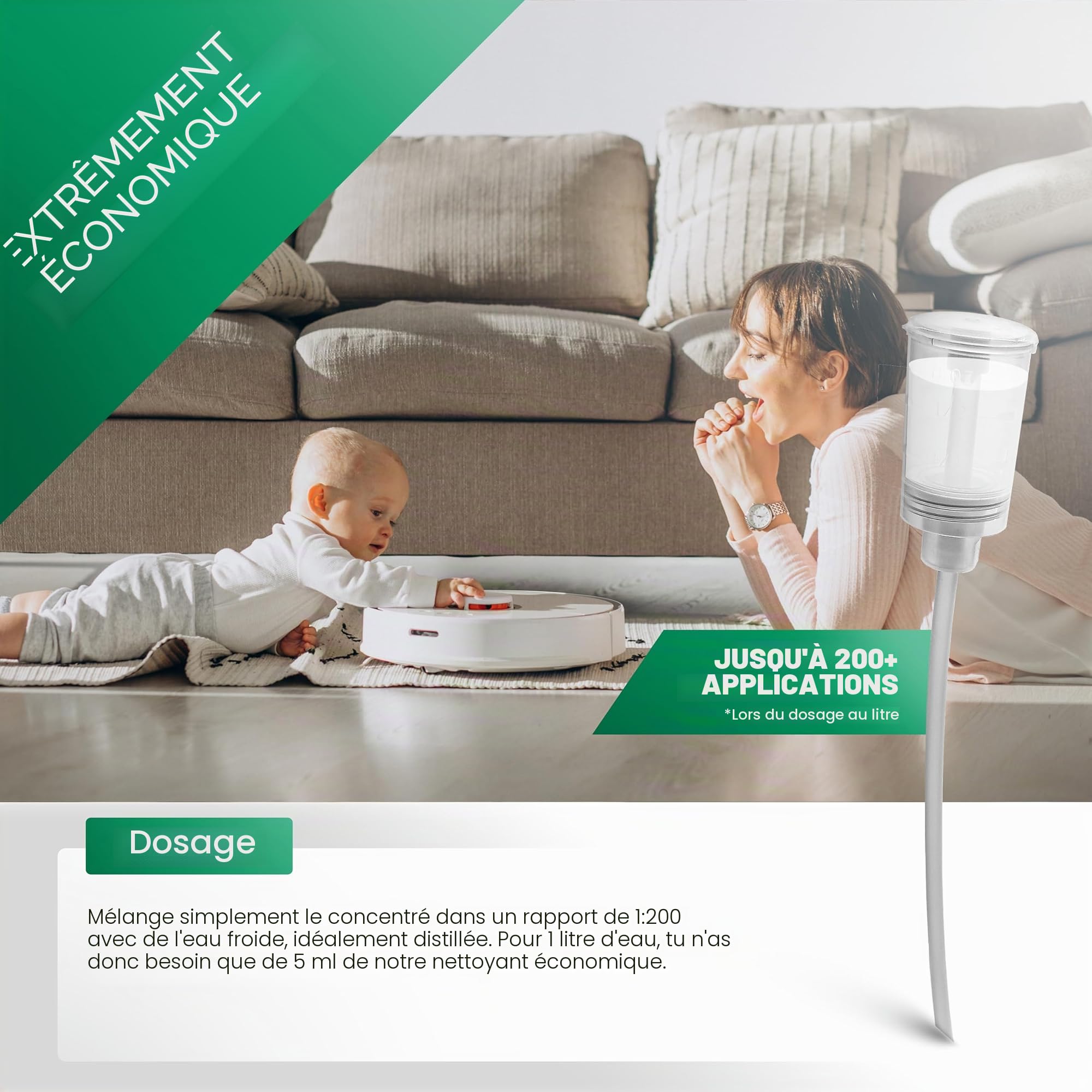 BIOHY Nettoyant pour sol pour station de robot laveur avec parfum d'orange (bouteille de 1 L) | Solution nettoyante concentrée pour tous les robots laveurs et aspirateurs avec fonction humide | Faible