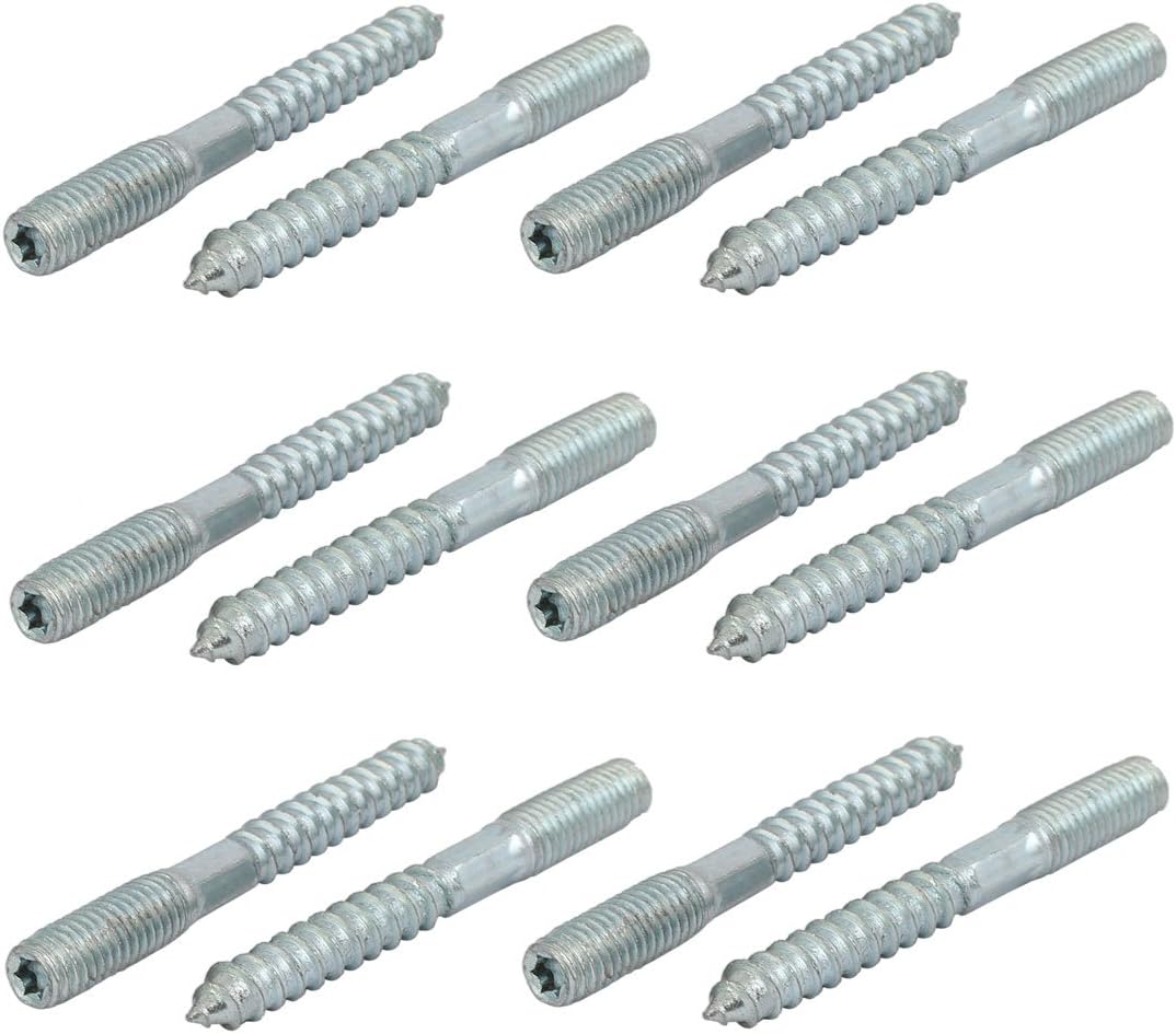 M8x70mm Carbon Home Hardware Steel Zinc Plated Dual End Hanger Bolt Screw Silver Tone 12pcs Model:55as355qo745