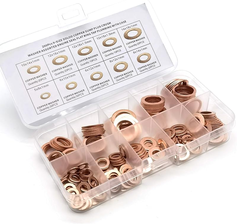 Kit de Arruelas de Cobre para Bujão de Dreno Dogary M5 a M14 – 200 unidades