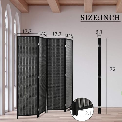 Miniatura 7 de 6 FT Tall Bamboo Room Divider with Good Opaque Effect 4 Panel Room Dividers & Folding Privacy Screens Decorative Separation Wall Divider Room
